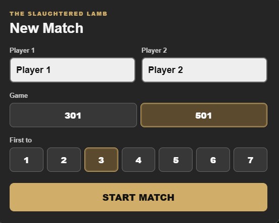 HTML new match screen