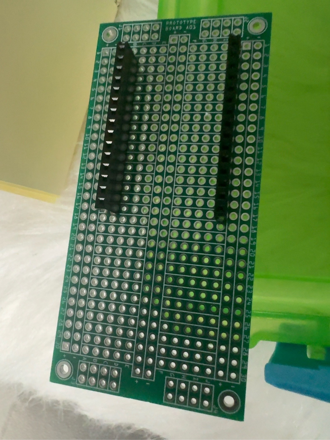 Prototype board prepared with female headers for the ESP32 lighting controller