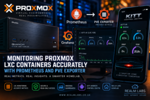 Realm Labs Proxmox LXC monitoring with Prometheus, PVE Exporter and the KITT Control Centre
