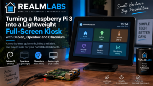 Raspberry Pi 3 running a full-screen homelab dashboard kiosk with Debian, Openbox and Chromium