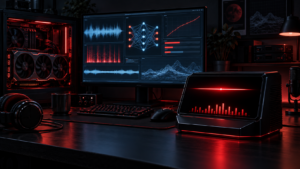 KARR-style custom voice console beside Piper TTS training graphs and a GPU workstation