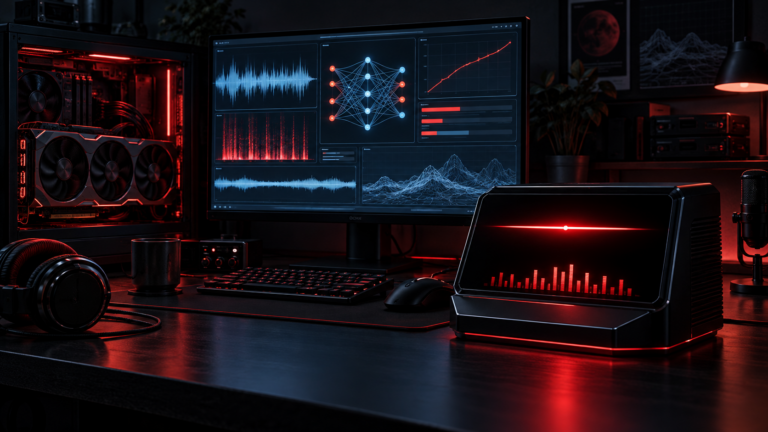KARR-style custom voice console beside Piper TTS training graphs and a GPU workstation