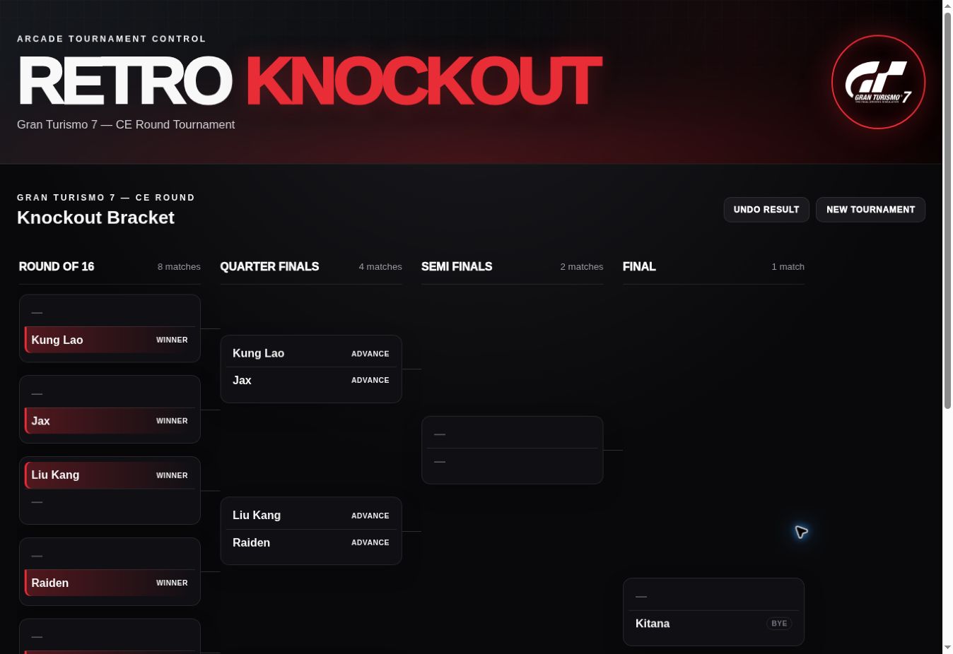 Generated Retro Knockout bracket with automatic byes