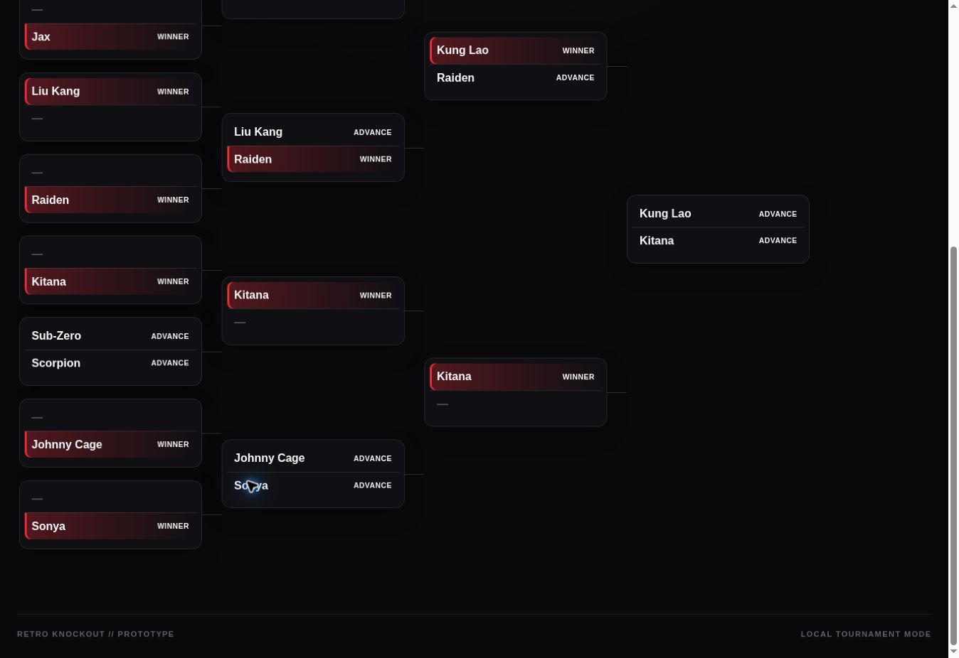 Retro Knockout winners progressing from early rounds toward the final