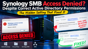 Synology NAS SMB Access Denied troubleshooting showing Advanced Share Permissions setting and fix